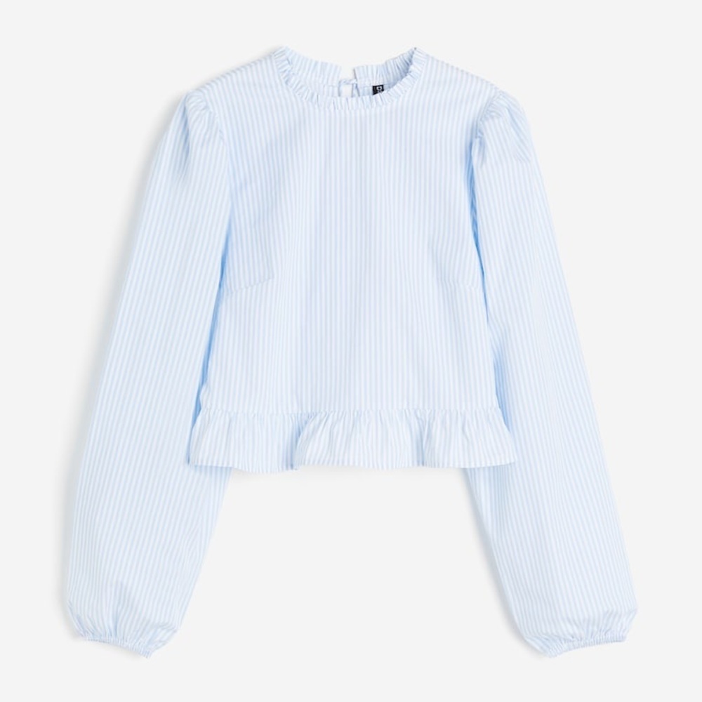 Blue and white striped cropped peplum top XS